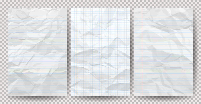 Set of white clean crumpled papers