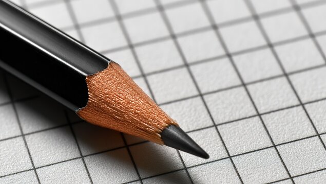 Closeup Of Graphite Pencil On Grid Paper