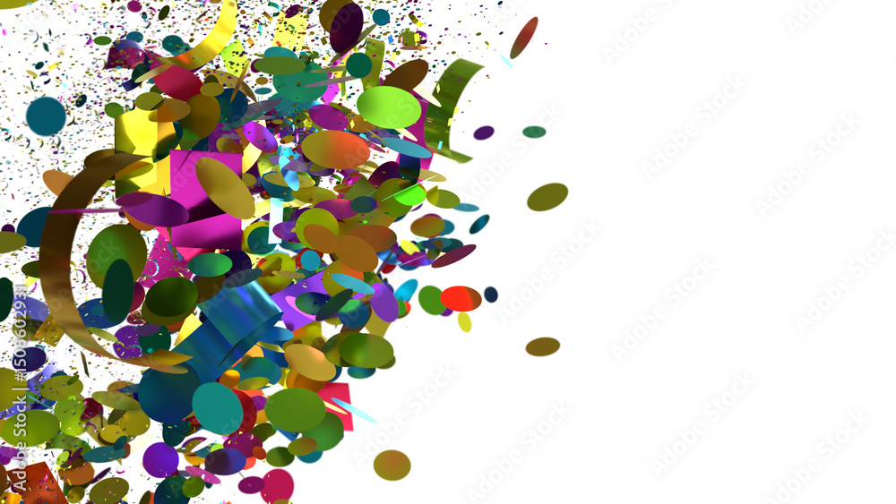 Fototapete abstract background of vibrant confetti shapes exploding on white. perfect for festive designs and c