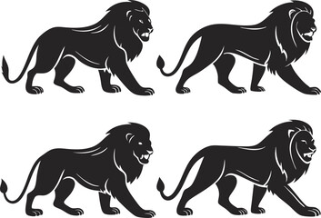 Majestic Roar – Fierce Standing Lion Silhouette with Flowing Mane