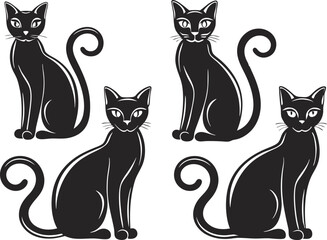 Poised Sitting Cat – Graceful Feline Silhouette with Curled Tail