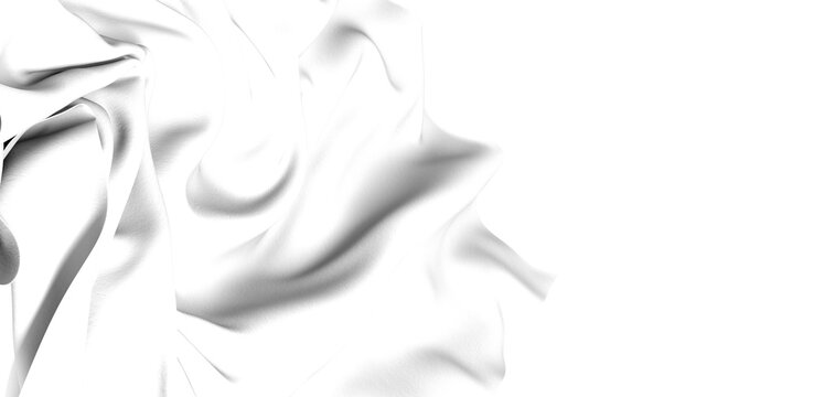 White fabric with a smooth texture, draped elegantly on a white background.