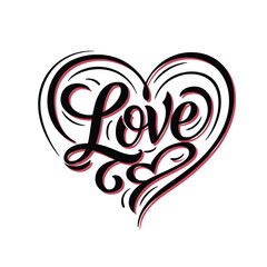 Calligraphic love heart sign. Vector Romantic illustration symbol join, passion and wedding. Calligraphy Design flat element of valentine day. Template