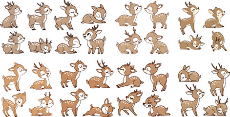 Adorable collection of cute cartoon baby deer
