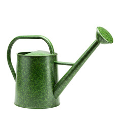 Green Metal Watering Can with Speckled Finish on Transparent Background