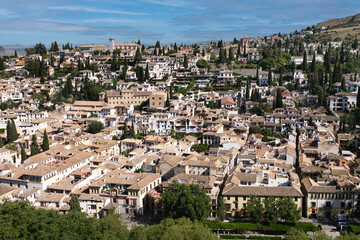 Fototapeta premium Panoramic view of the famous old quarter of the Albaicin, built by the Arabs in the city of Granada.