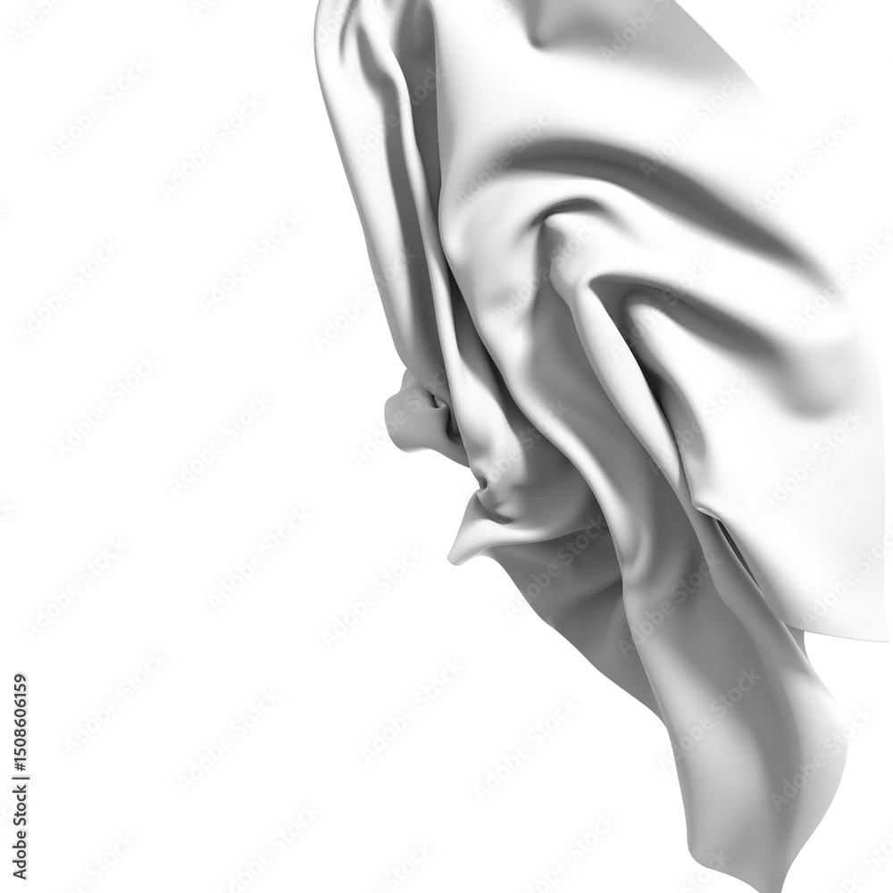 Poster Close-up of white fabric with smooth texture, displaying elegant draping and soft folds