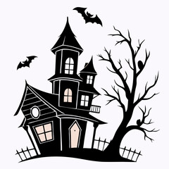 Spooky Halloween Haunted House Silhouette Illustration