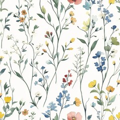 Colorful Floral Seamless Pattern on White Background