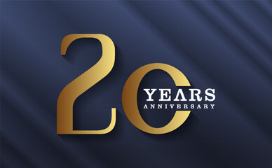 20th anniversary celebration background. 20th anniversary celebration banner with gold numbers and dark background, for greeting cards, events