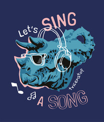 sing a song slogan with cartoon dinosaur in headphone vector illustration created by hand drawn © tsuponk