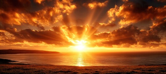 Vibrant Golden Sunset Over Ocean