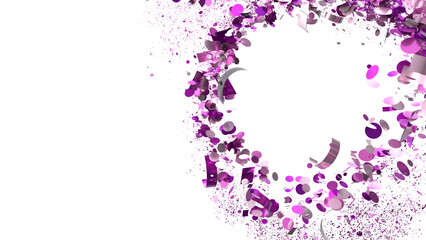 Festive purple confetti swirls on white. Ideal for party invitations, celebrations, and festive designs.