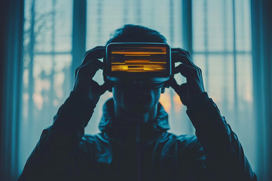Man adjusting his augmented reality visor