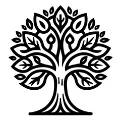 Elegant Line Art Tree of Life Icon on white background