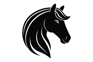 Vector silhouette of horse head in profile view | simple black and white animal icon