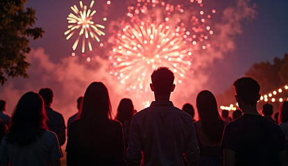 Fototapeta premium People Watching Fireworks on Fourth of July