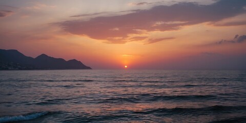 Obraz premium Black Sea Sunset with the sun setting over the horizon, casting a warm glow on the water and sky. Coastal landscape during twilight.