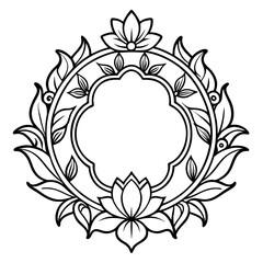 Lotus Flower Circular Frame and Border outline icon on white background