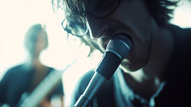 Musician Performing with Microphone Close-Up