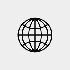 Simple line art globe icon representing global network, international connection, or Earth&rsquo;s surface with intersecting grid lines symbolizing global mapping