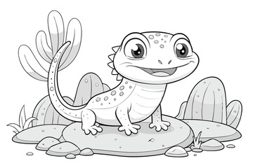 Fototapeta premium Happy cute green baby cartoon animal monster illustration of a handdrawn vector frog, dinosaur, dragon, reptile, and lizard character drawing