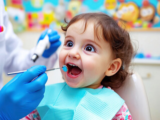 Child enjoying dental check-up in a bright pediatric clinic