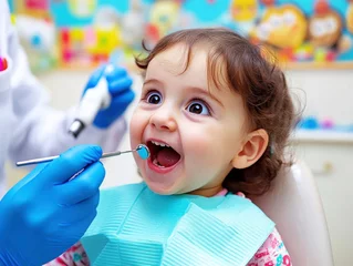 Wandcirkels Tandarts Child enjoying dental check-up in a bright pediatric clinic  © CaptureCollabStudios