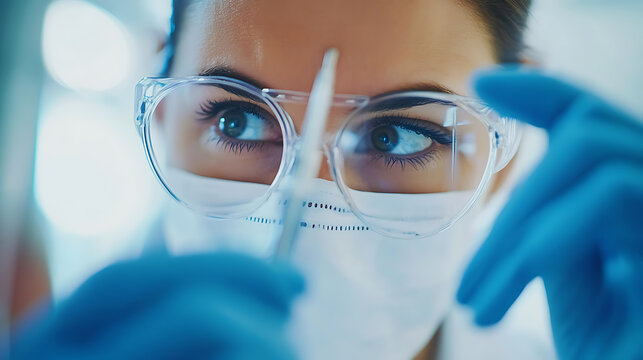 Scientist examining a syringe with precision in a laboratory setting - Powered by Adobe