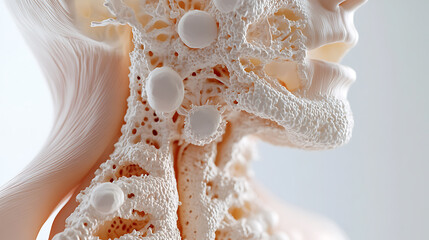 Anatomical Illustration of Human Neck with Highlighted Lymph Nodes