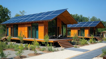 Modern sustainable cabins with solar panels
