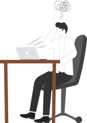 Young depressed businessman tangled above head 