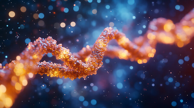 Illuminated DNA Strand in a Bokeh Background
