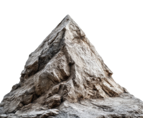 Majestic mountain peak rising against clear sky on a transparent background, cut out