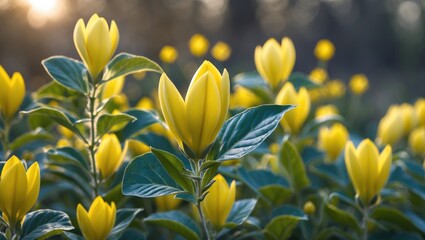 Obraz premium American leaf flowers bloom yellow in the light