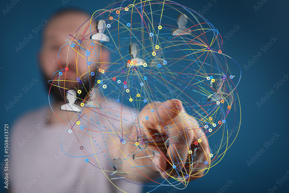 Aufkleber visual representation of global networking, collaboration, and interconnectedness in business.