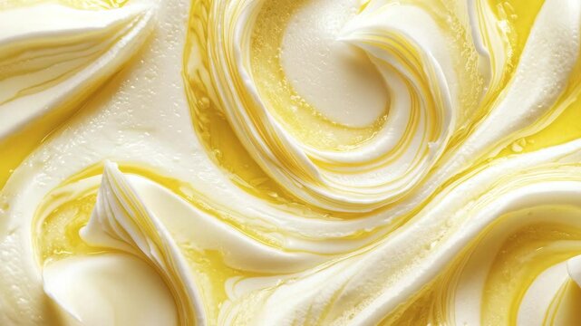 Lemon ice cream texture in macro, top view