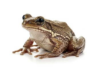 Fototapeta premium Close-up of a small, brown frog against a white background