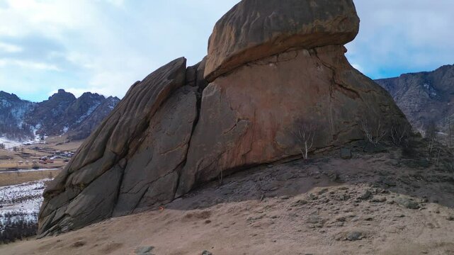 aerial view of Turtle rock in Gorkhi-Terelj National Park. Mongolia