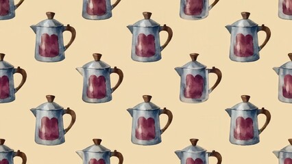 Seamless watercolor coffee pot pattern
