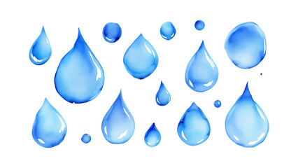 Set of blue water drops, various sizes. Perfect for backgrounds, design elements, and more.