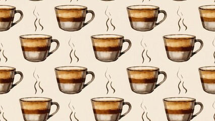 Seamless watercolor steaming mug pattern