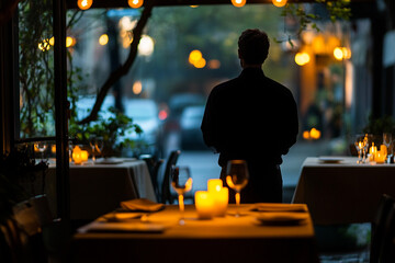 Man standing at a candlelit table