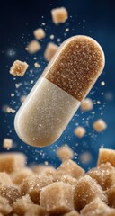 Floating Sugar Capsule Over Brown Sugar Cubes