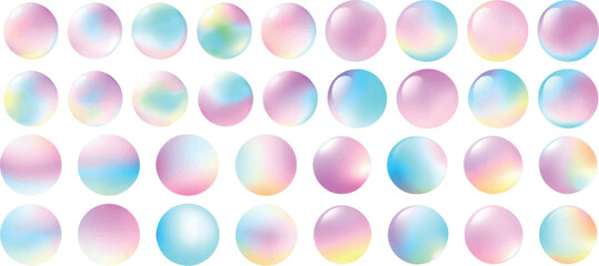 Gradient Spheres Vector Set, Pastel Colors on White Background.