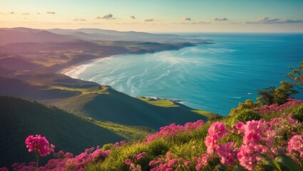 Sea landscape scenery from the top of the hill
