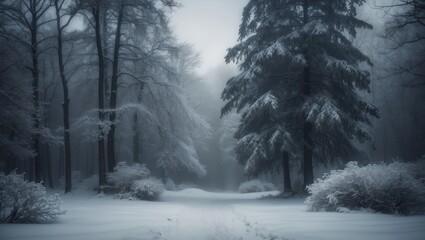 A snowy forest with trees