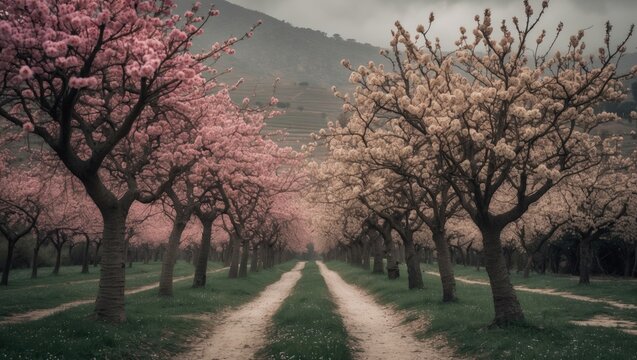 Almond trees in bloom, Aubenya estate, Algaida.