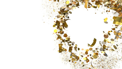 Golden confetti burst, festive celebration, party backdrop. Ideal for banners, cards, and invitations.
