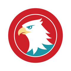 Bold emblem of an eagle head in a red circle representing freedom and strength